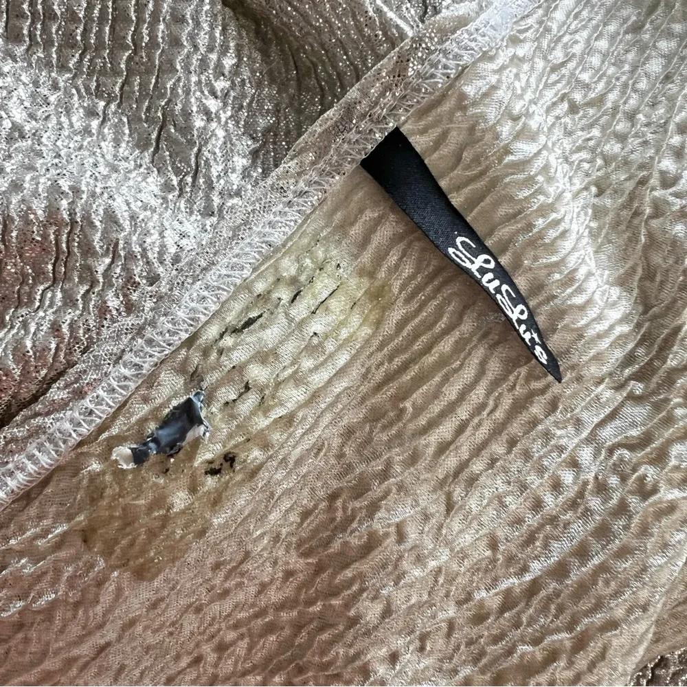 Lulu’s Metallic Champagne Gold V-Neck Evening Dress - Picture 8 of 15